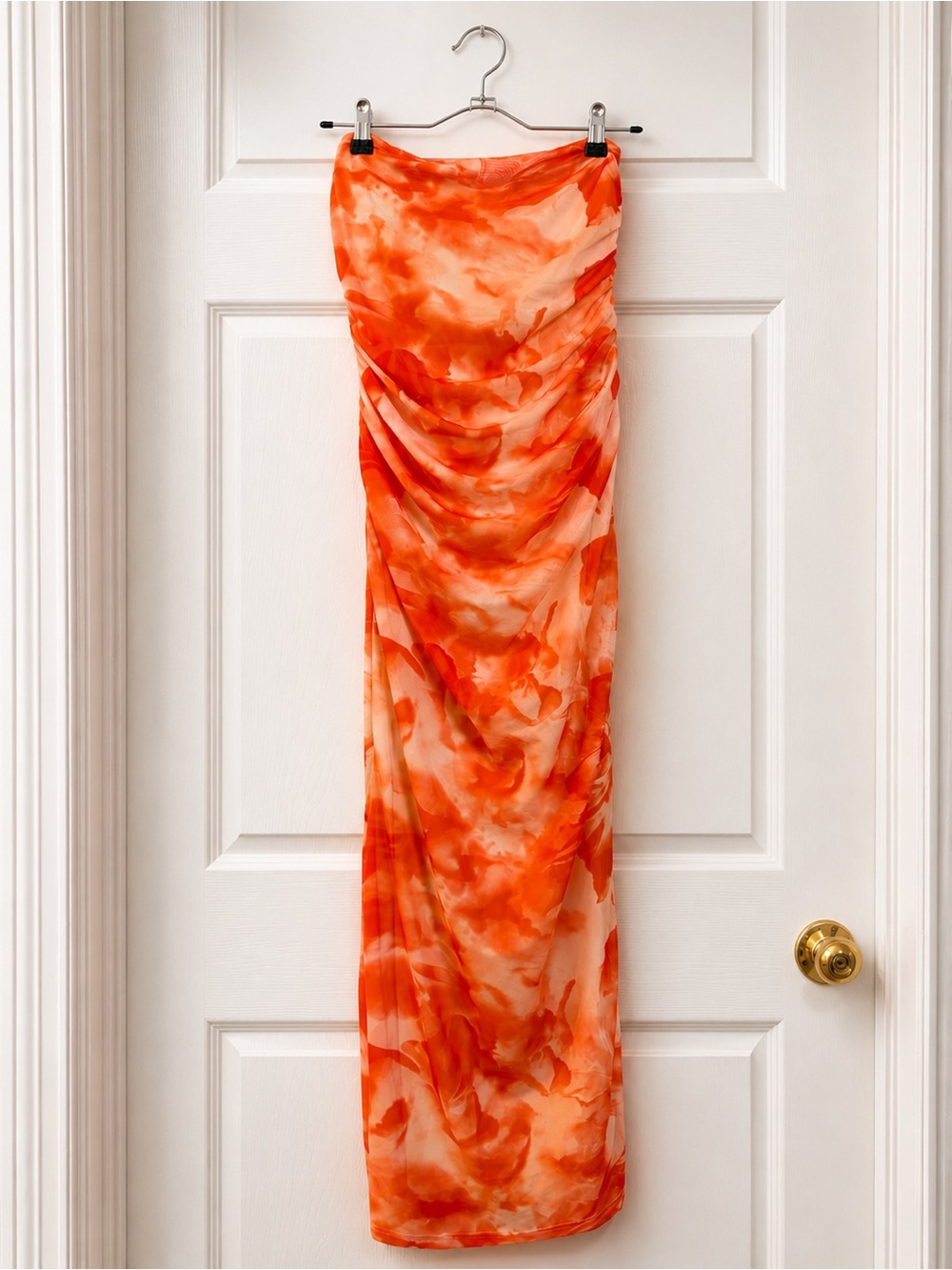 SHEIN Orange Tie-Dye Ruched Maxi Dress